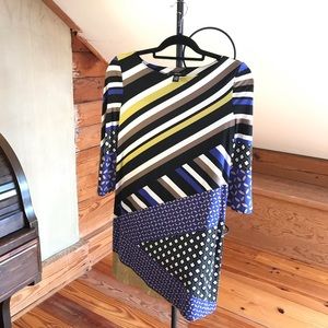 Alfani Blue Green Geometric 3/4 Length Sleeve Boho Sheath Dress, EUC, XS